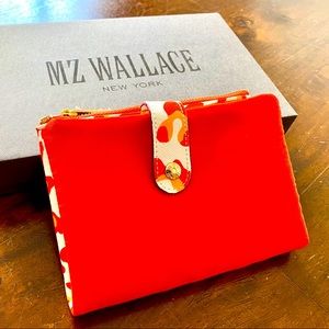 SOLD! New MZ WALLACE Ingrid Wallet in Tangerine Bedford with Printed Saffiano